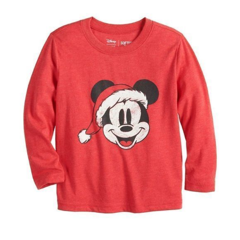 Disney Mickey Mouse in a Santa hat red long sleeve T-shirt